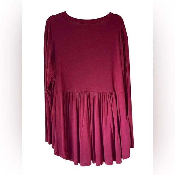 Women's Plus Size V Neck Button Tunic Tops Long Sleeve Flowy Shirt Wine Red 2X - Picture 5 of 10